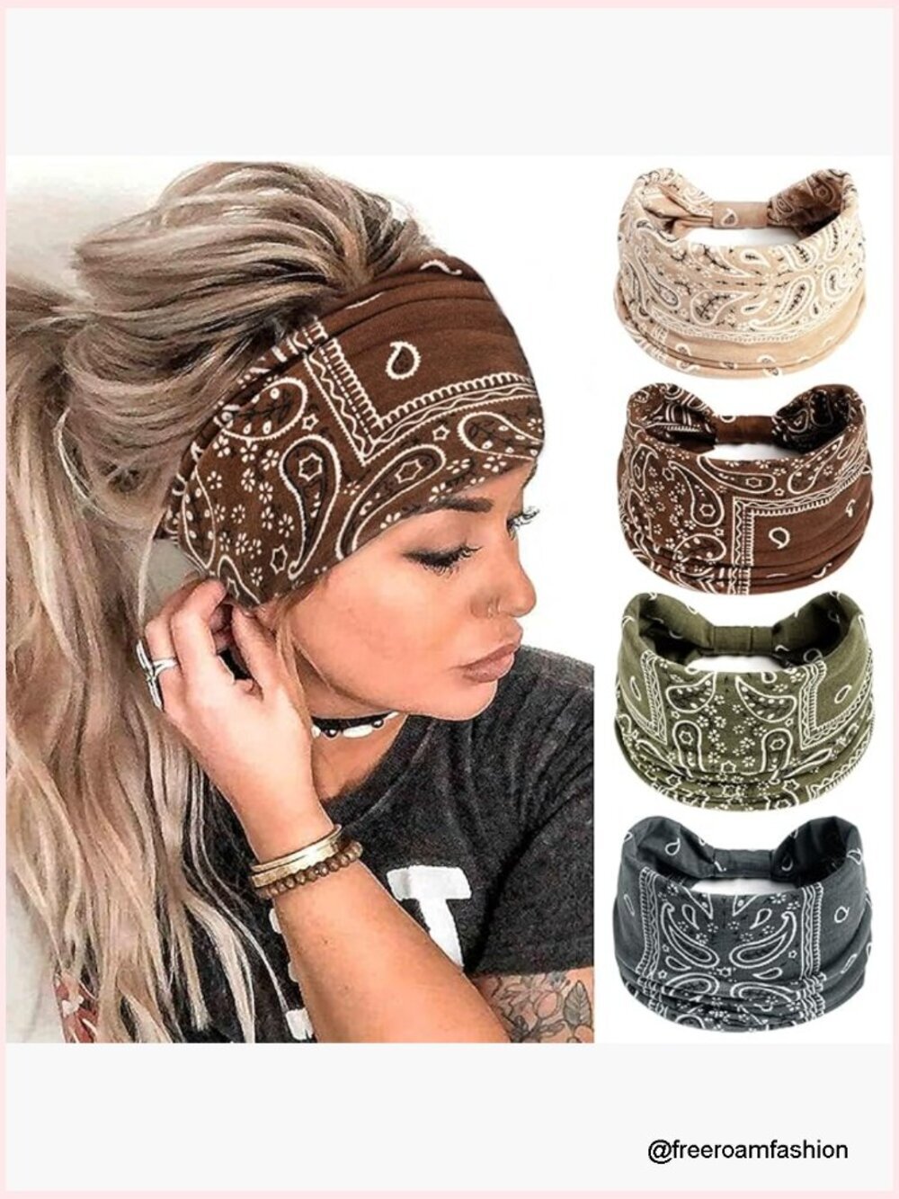 Wide Elastic Headbands 4-Pack Non-Slip Workout Turban Hair Wraps